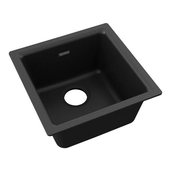A black square sink with a hole in the middle.