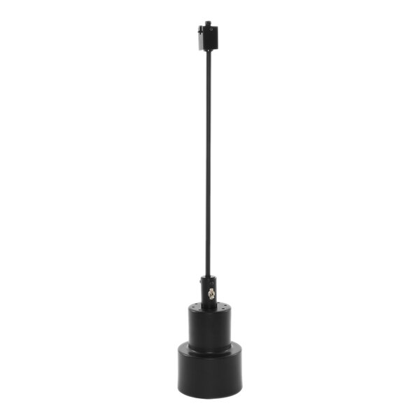 A black Hanson Heat Lamps ceiling mount heat lamp with a black rod.