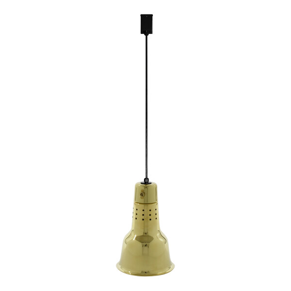 A brass Hanson Heat Lamp with a black pole and track fitting.