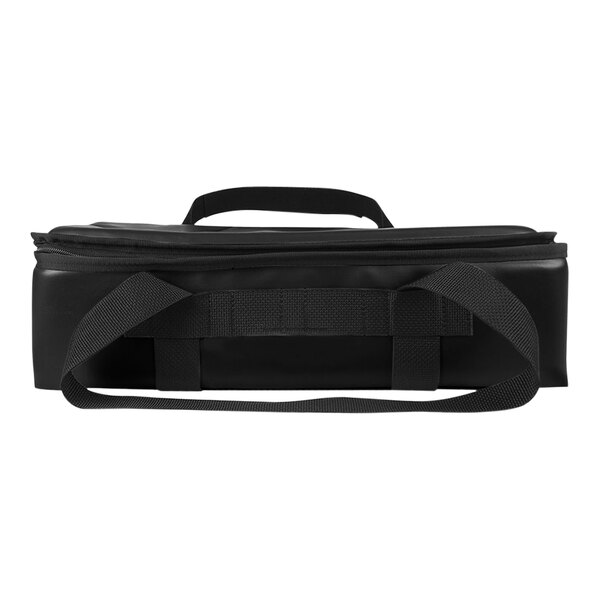 A Sterno black vinyl insulated delivery bag with a strap.