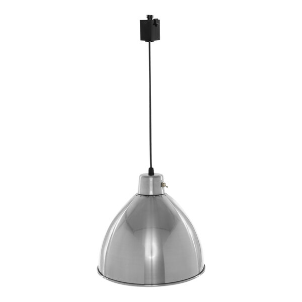 A stainless steel Hanson Heat Lamps warmer hanging from a black cord.