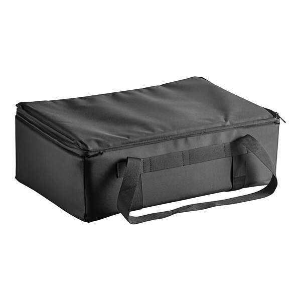 A Sterno black nylon insulated food carrier bag with handles and a strap.