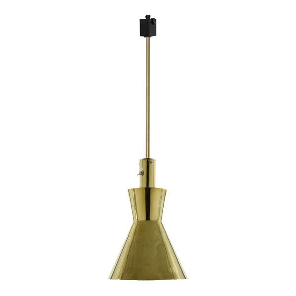 A Hanson brass ceiling mounted heat lamp with a brass track fitting.