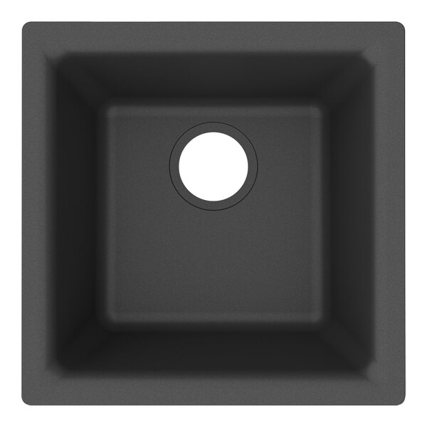 A black square Zurn Elkay Quartz bar sink with a hole in the center.