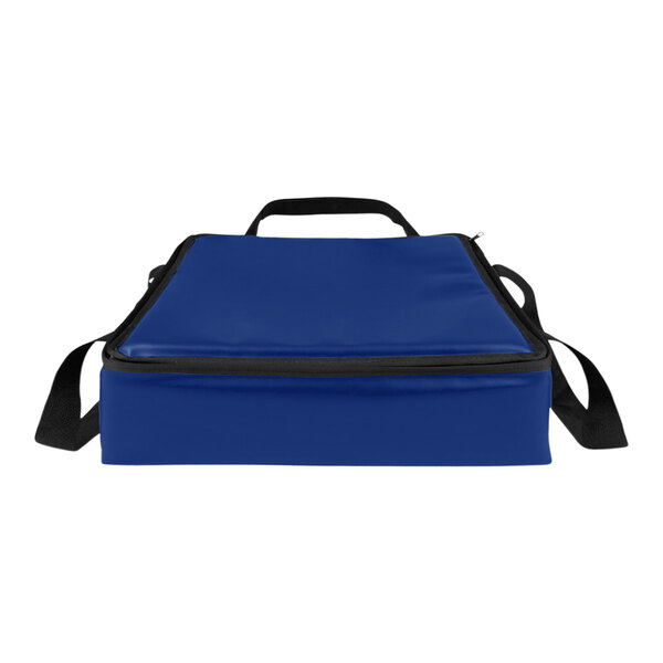 A royal blue Sterno insulated delivery bag with black handles.
