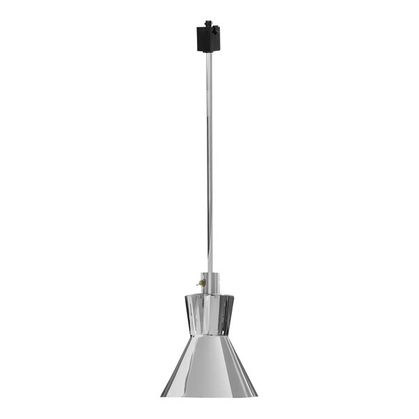 A Hanson silver rigid stem ceiling mount heat lamp with a chrome finish.
