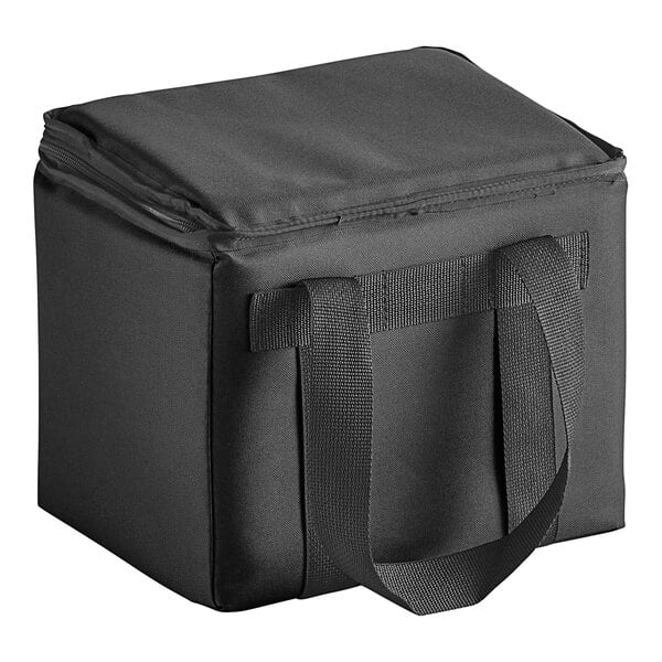A Sterno black nylon insulated delivery food carrier with a strap.