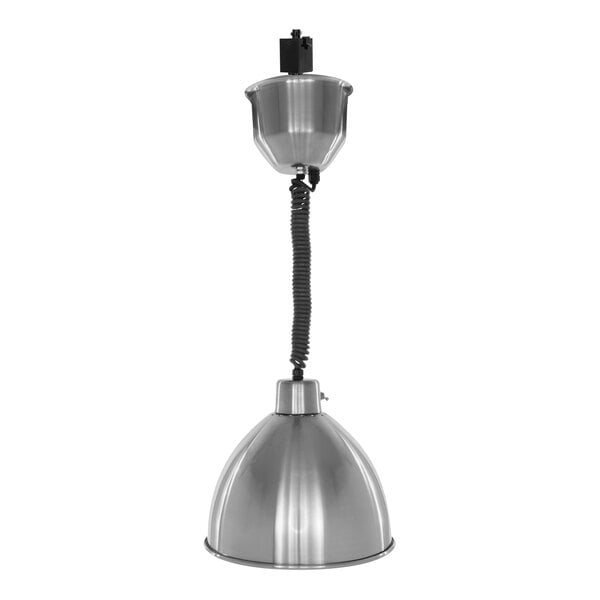 A stainless steel Hanson Heat Lamp with a black retractable cord.