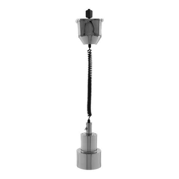 A Hanson Heat Lamps chrome and black ceiling mount with a retractable cord.