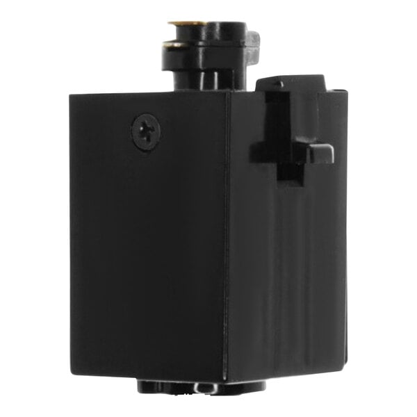 A black object with a screw.