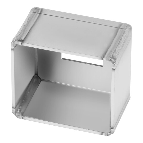 A silver metal box with a hole on top.