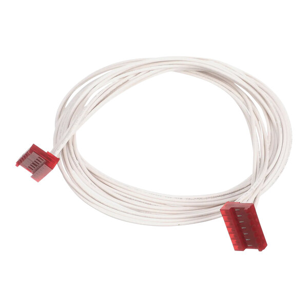A white cable with a red connector.