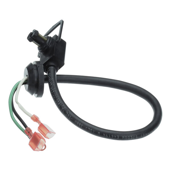 A black wire with a black plastic holder.