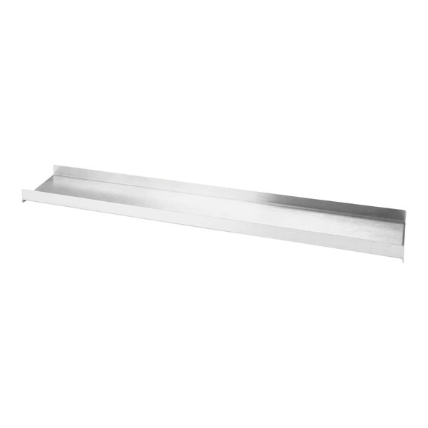 A stainless steel shelf with rectangular dividers.
