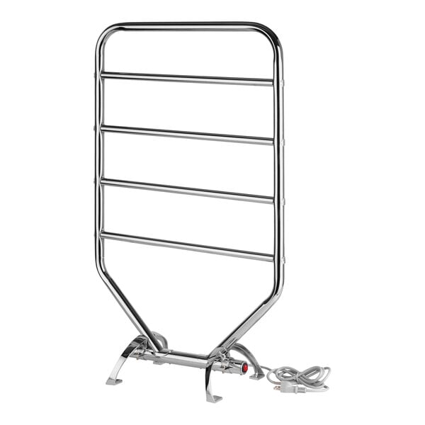 A Jerdon Style chrome metal towel rack with five bars.