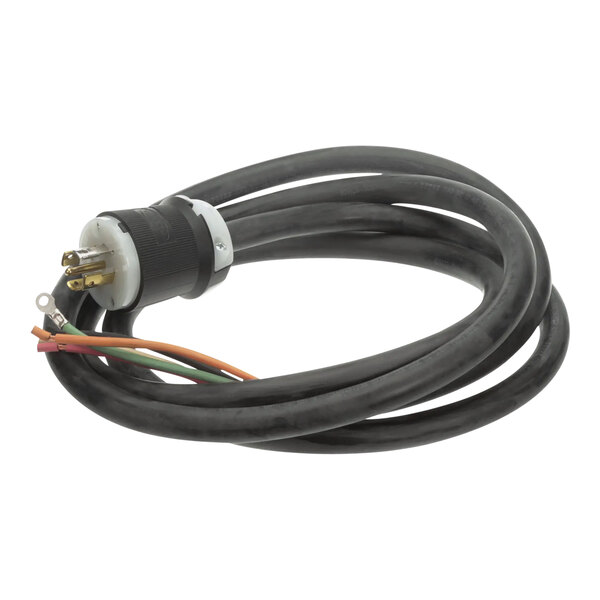 A black Henny Penny power cord with white and red wires.