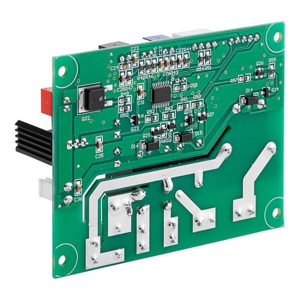 A green circuit board with white and black components.