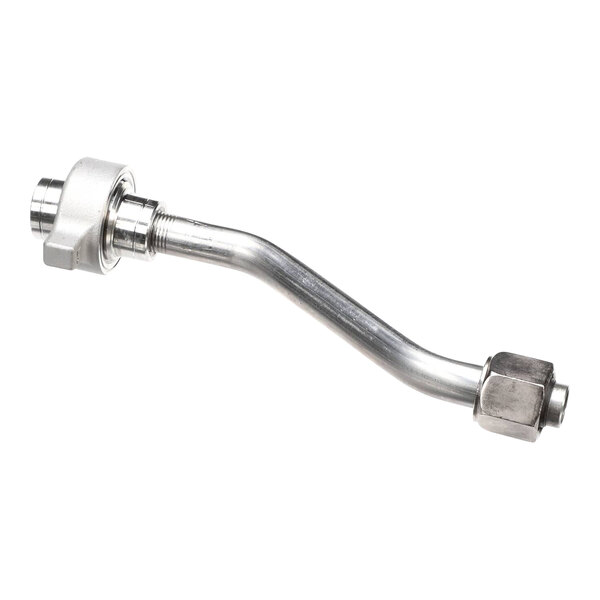 A stainless steel metal pipe with a hose attached to it.