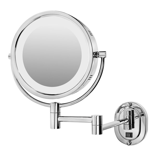 A Jerdon round chrome wall-mounted LED mirror.