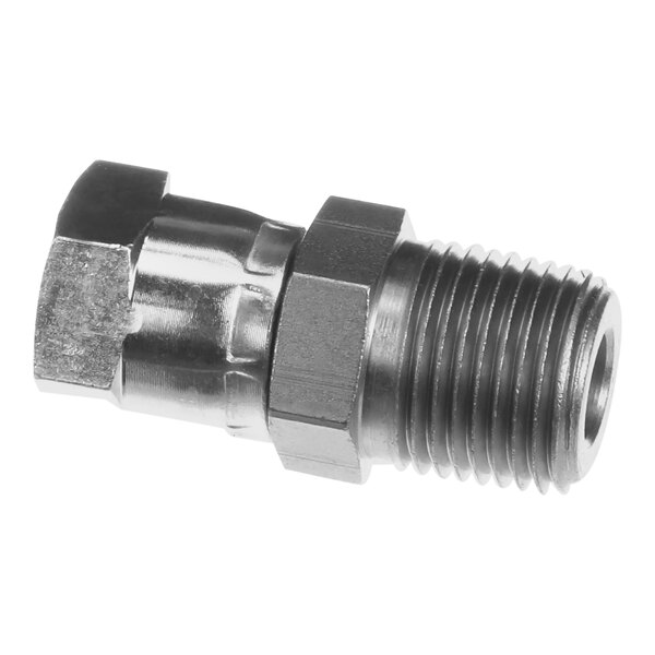 A stainless steel Henny Penny threaded pipe fitting.