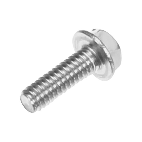 A close-up of a stainless steel Henny Penny screw with a washer head.