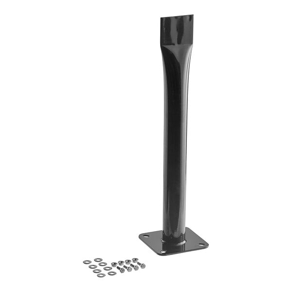 A black metal pole with screws and nuts.