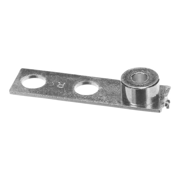 A metal Hoshizaki hinge bushing with a round hole and two smaller holes.