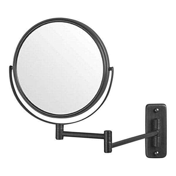 A Jerdon round black wall-mounted mirror with a black frame.