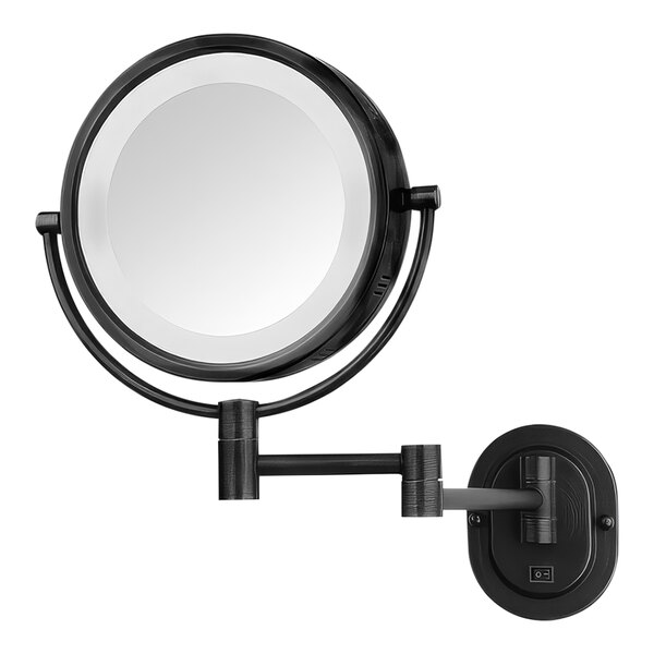A Jerdon round black wall-mounted LED mirror.