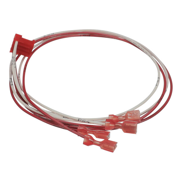 A red and white wiring harness with two wires.