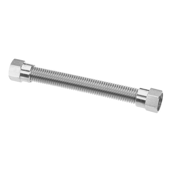 A silver metal pipe with a nut.