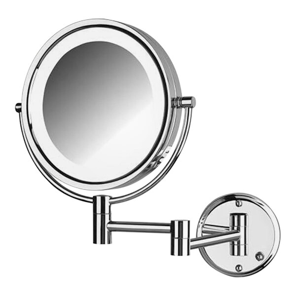 A Jerdon round chrome wall-mounted LED mirror.