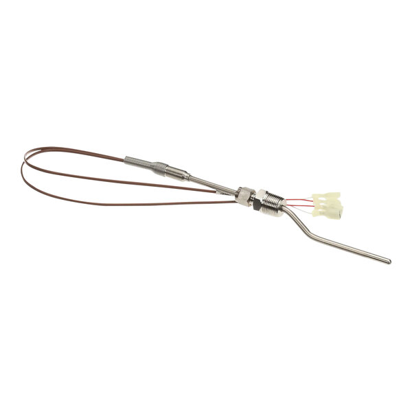 A close-up of a Henny Penny thermocouple with a metal connector on a wire.