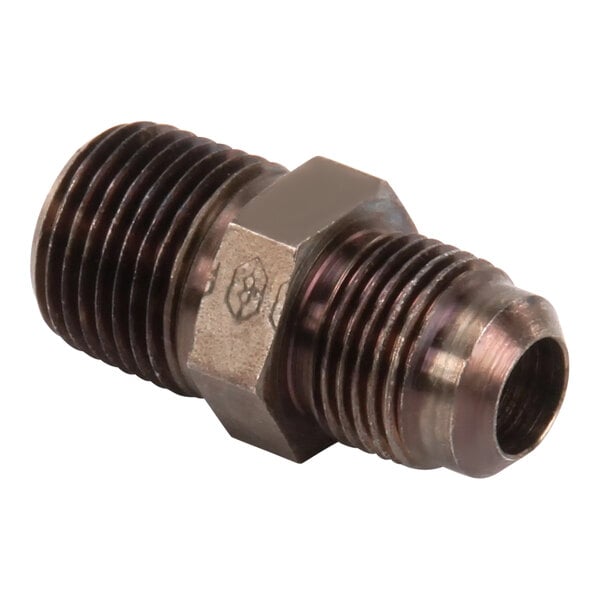 A Henny Penny 1/2 NPT male fitting with 45 degree flare end.