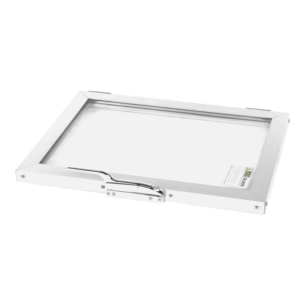 A white metal rectangular assembly with a silver metal frame.