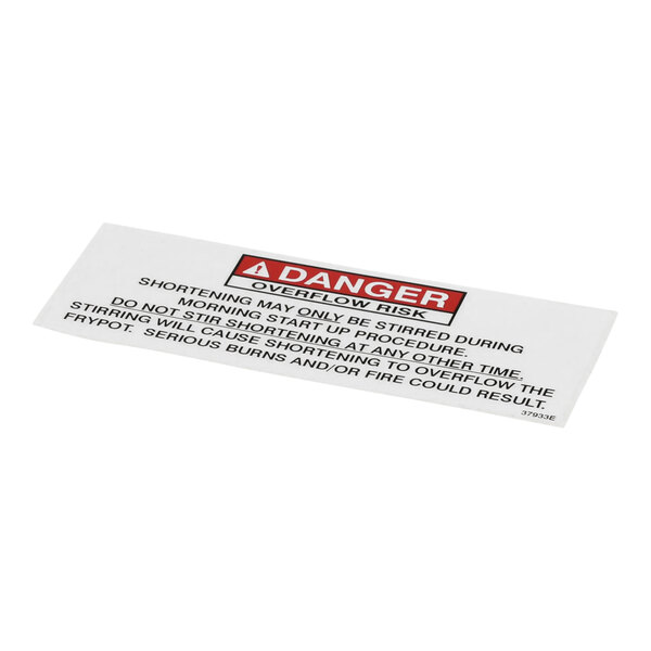 A close-up of a white rectangular Henny Penny danger warning label with black text.