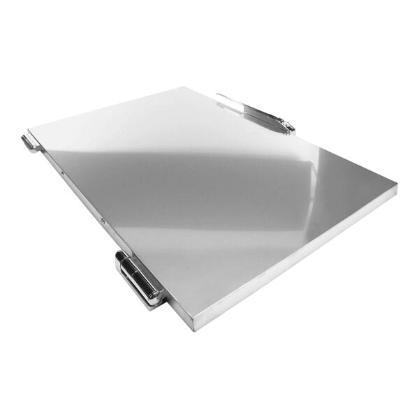 A stainless steel Henny Penny door assembly with a handle on the bottom left.