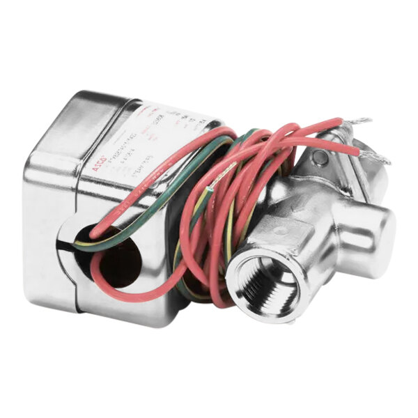 A close-up of a Henny Penny 24V solenoid valve with wires.