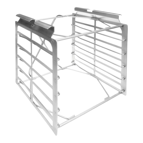 A metal frame with metal shelves and bars for a Henny Penny PXE/OXE.