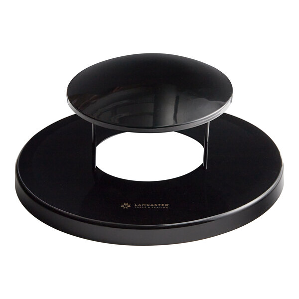 A black round Lancaster Table & Seating steel lid with a round top.