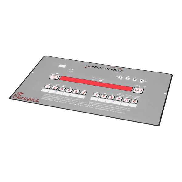 A white rectangular Henny Penny control panel with red text.