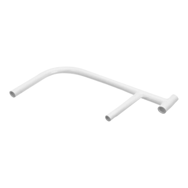 A white plastic pipe with a curved end.
