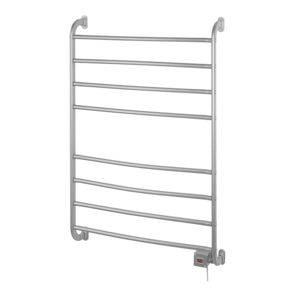 A nickel wall-mounted Jerdon Style towel warmer rack with 8 bars.