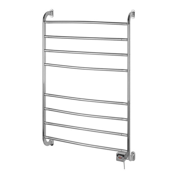 A chrome metal Jerdon Style Kensington wall-mount towel warmer with eight bars.
