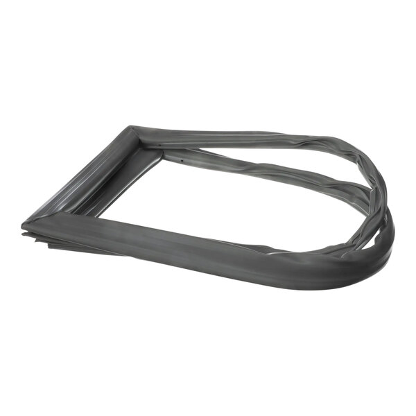 A black plastic window frame with a grey rubber seal.