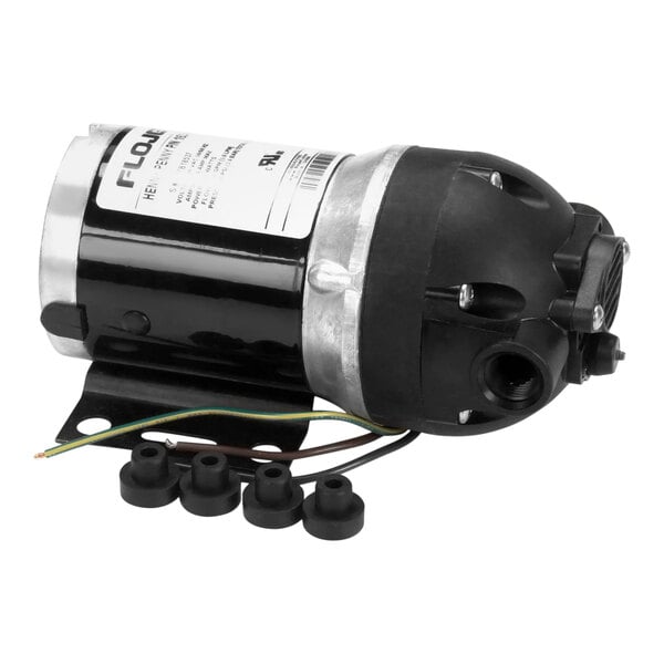 A black and silver Henny Penny electric pump with wires.