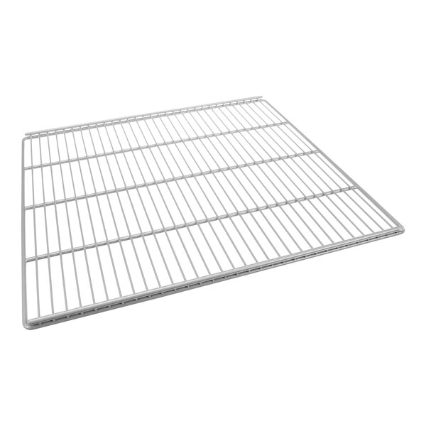 A close-up of a metal grid on a Hoshizaki flat shelf.