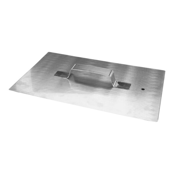 A metal rectangular object with a metal handle.