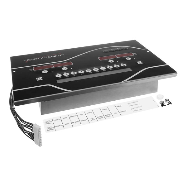 A black and silver electronic control panel with buttons and wires.