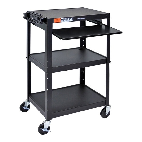 A black Luxor utility cart with wheels.